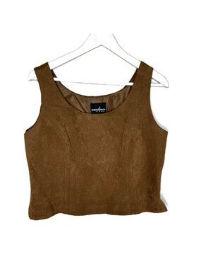 Vintage 90s Brown Faux-Suede Cropped Shell Tank Top, Size 12 Petite